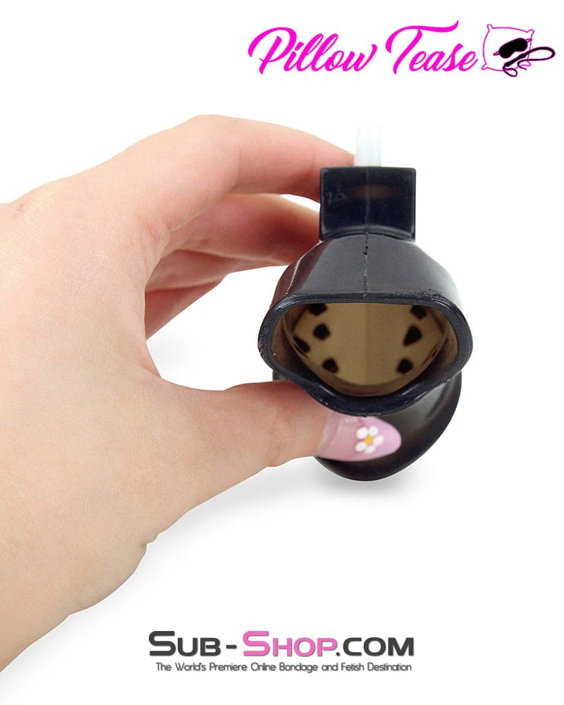 3459AR-SIS Spiked Black Locking Silicone Sissy Chastity Cage with Ball Stretching Cock Ring - Image 2