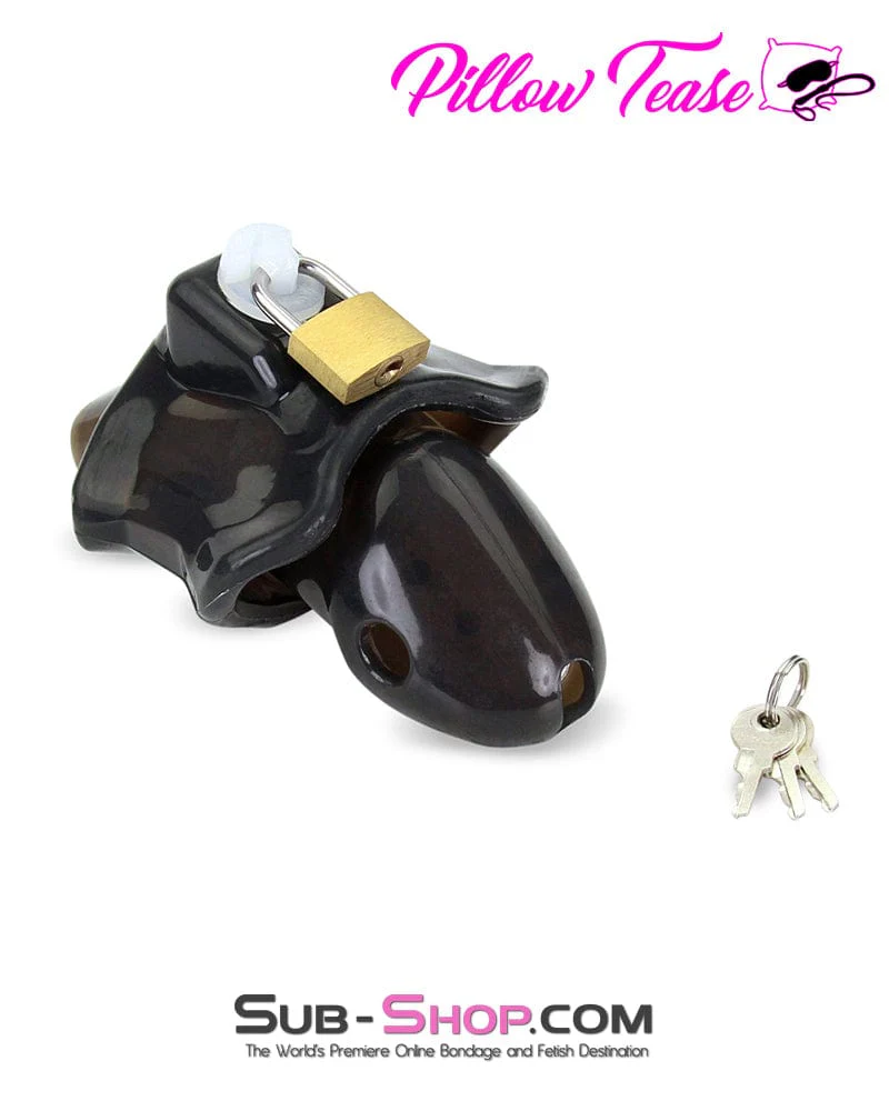 3459AR-SIS Spiked Black Locking Silicone Sissy Chastity Cage with Ball Stretching Cock Ring - Image 6