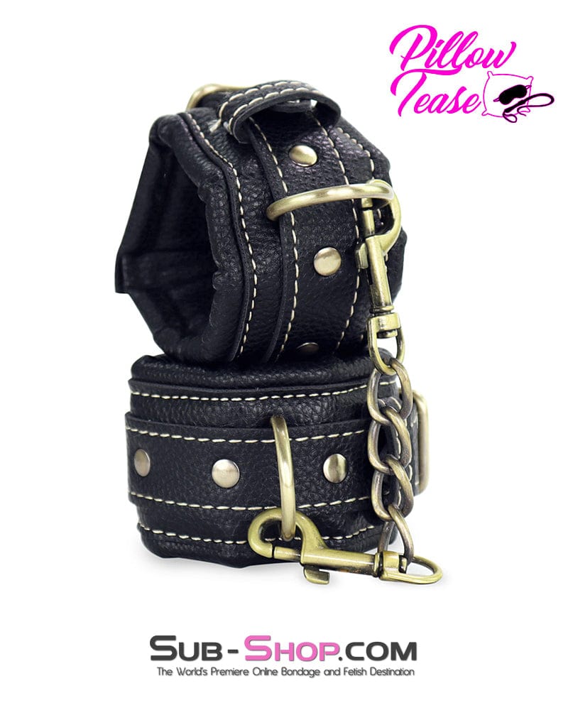 0488DL Thick Padded Wrist Bondage Cuffs with Brass Tone Hardware
