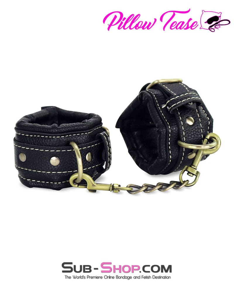 0488DL Thick Padded Wrist Bondage Cuffs with Brass Tone Hardware - Image 5