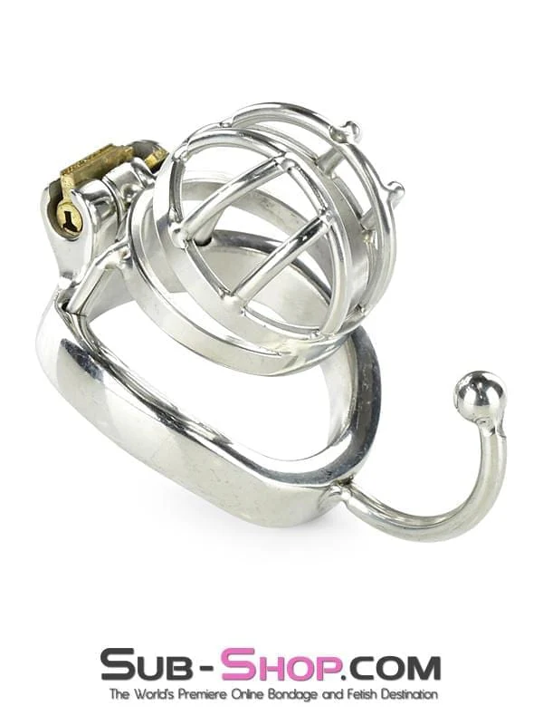 0840RS Tiny Cage High Security Chromed Steel Male Chastity with Ball Separation Rod