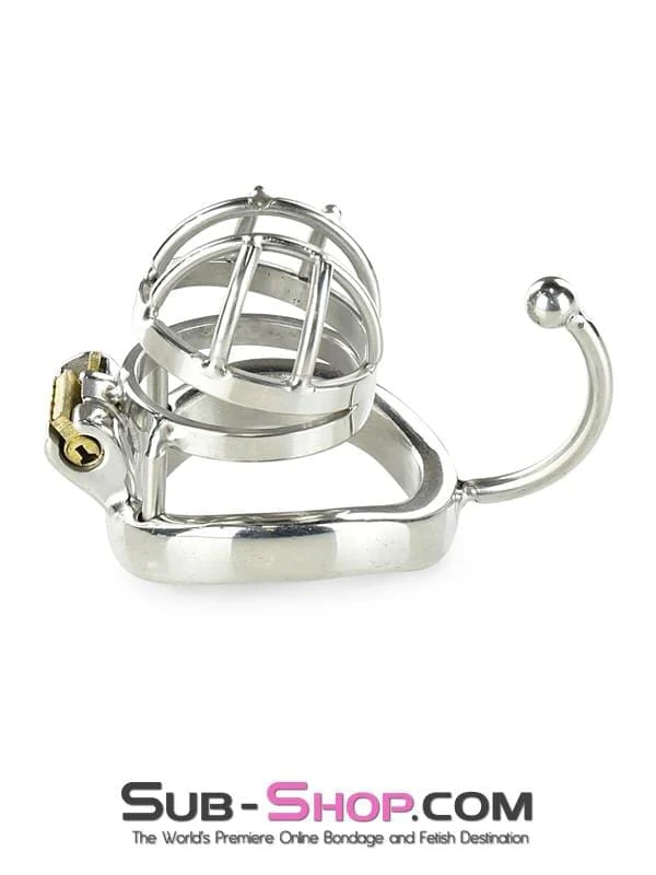 0840RS Tiny Cage High Security Chromed Steel Male Chastity with Ball Separation Rod - Image 3