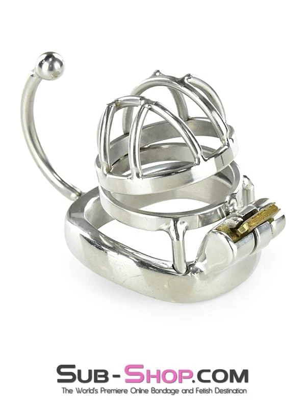 0840RS Tiny Cage High Security Chromed Steel Male Chastity with Ball Separation Rod - Image 4