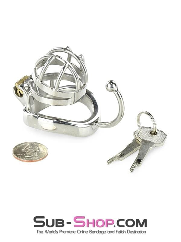 0840RS Tiny Cage High Security Chromed Steel Male Chastity with Ball Separation Rod - Image 6
