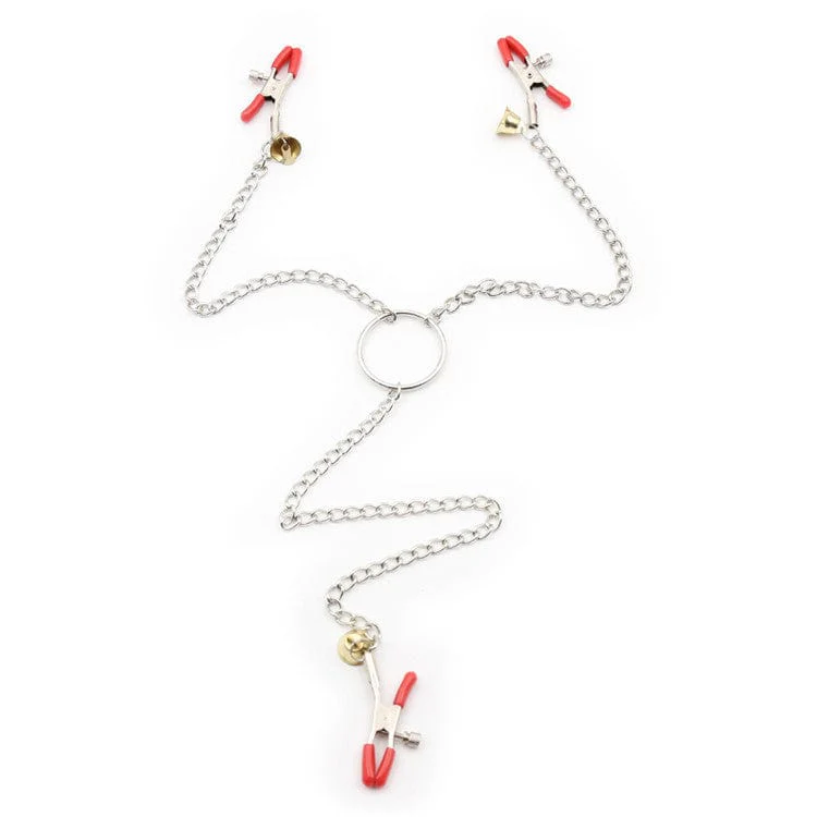 0426M Triple Belled Nipple and Clit Chained Clamp Set 🔥 FINAL CLEARANCE – Last Chance! - Image 3