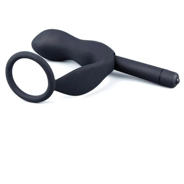 6838M      Vibrating Black Silicone 2 Point Prostate Pleaser with Cock Ring - MEGA Deal - Image 4