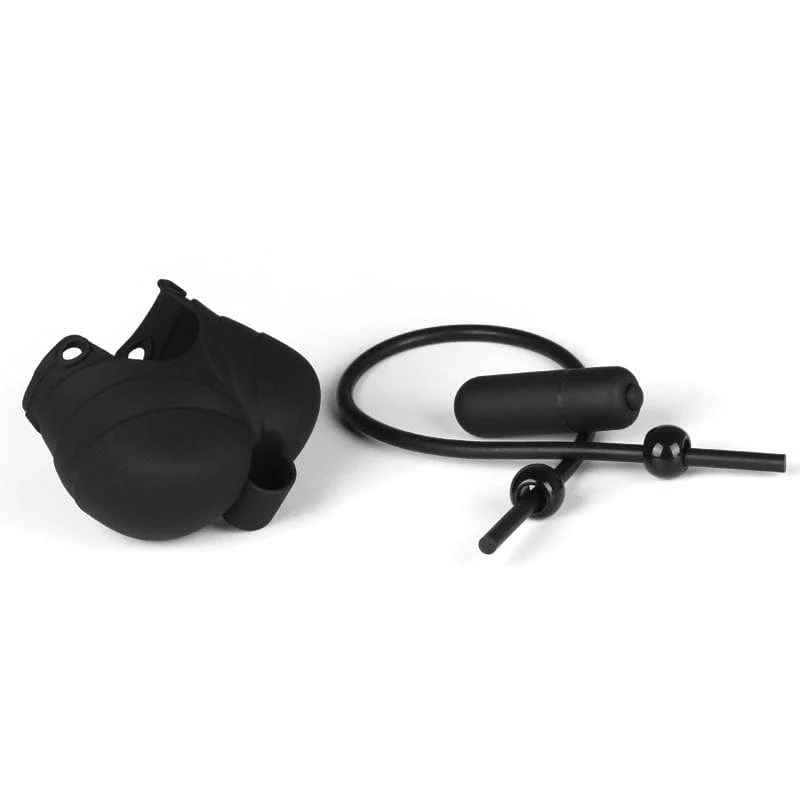 9099M      10 Function Vibrating Silicone Ball Sack with Rubber Cock Tie Cord