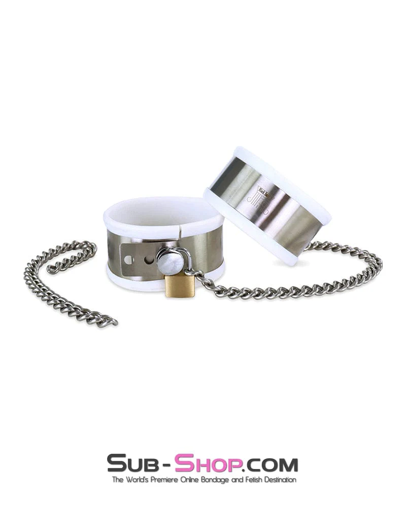 9345M White Rubber Lined Stainless Steel Locking Ankle Shackles