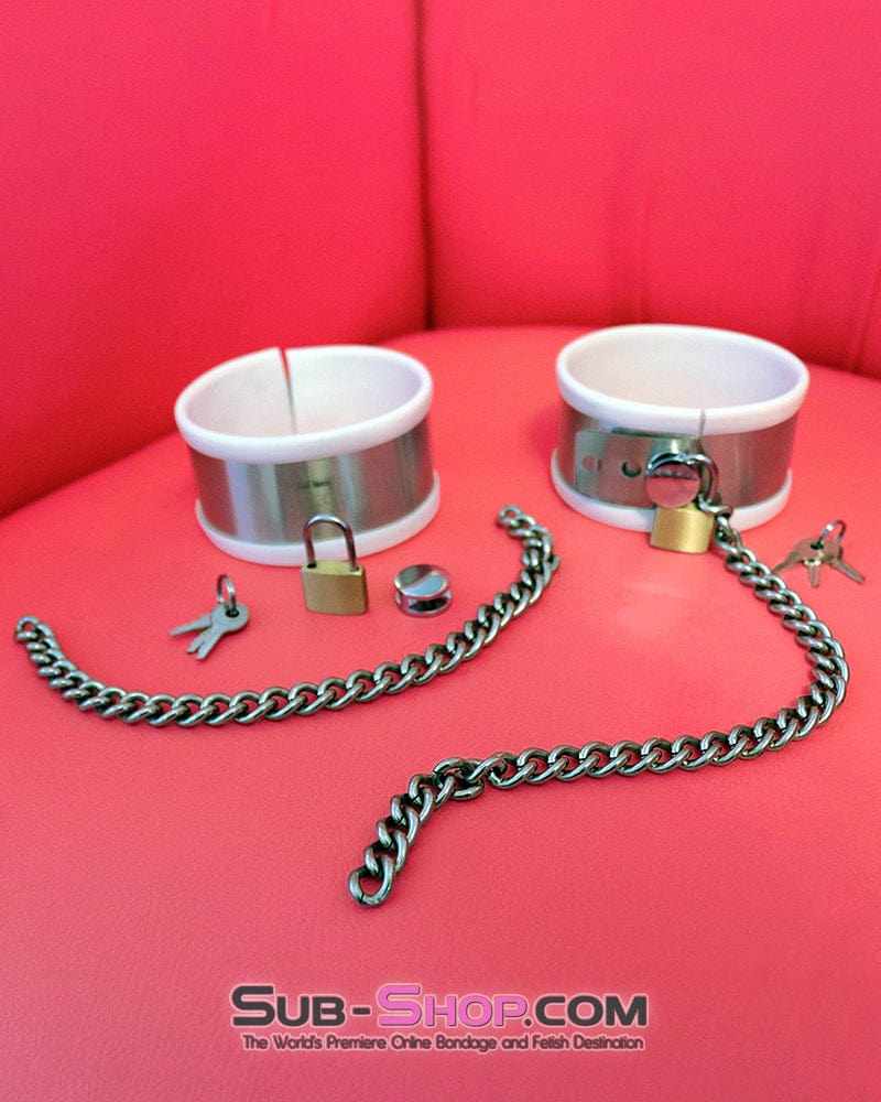 9345M White Rubber Lined Stainless Steel Locking Ankle Shackles - Image 5