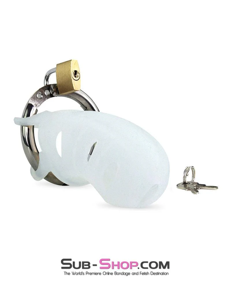 0733M      White Silicone Cock Blocker Locking Male Chastity Device - Image 2