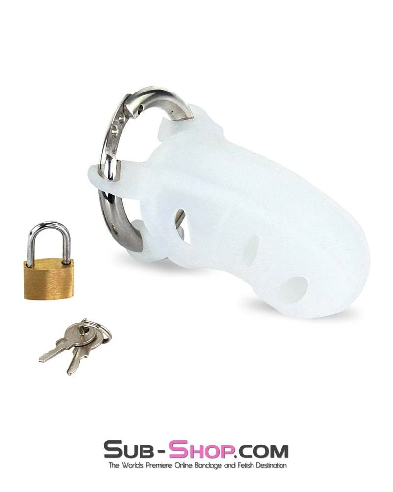0733M      White Silicone Cock Blocker Locking Male Chastity Device - Image 3