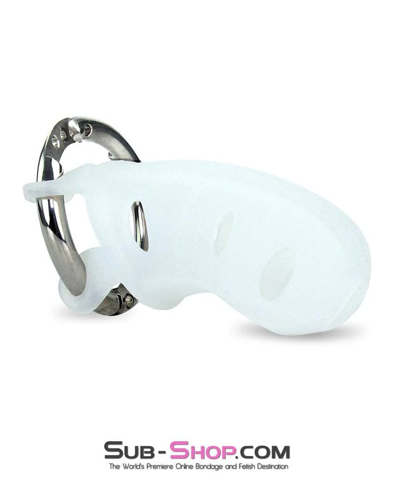 0733M      White Silicone Cock Blocker Locking Male Chastity Device - Image 5